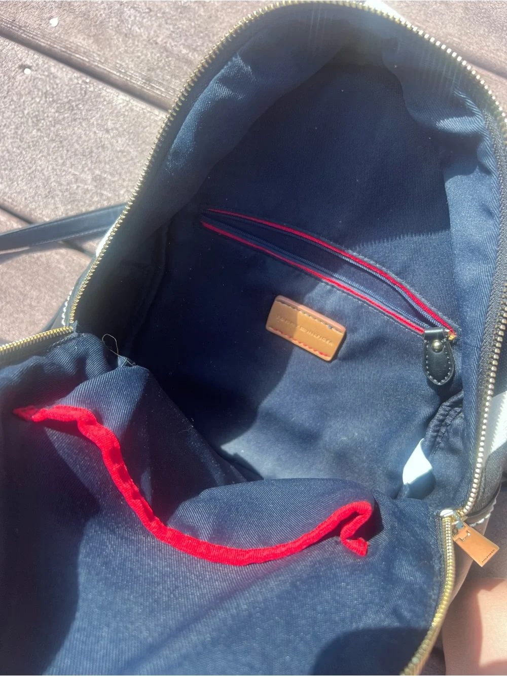 Tommy Hilfiger Black & White Striped Canvas Mini Backpack
